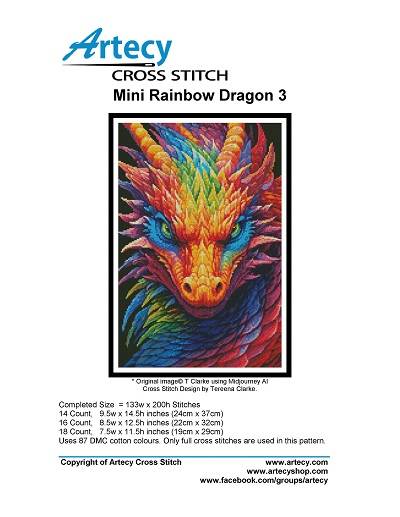 Artecy Cross Stitch - Mini Rainbow Dragon 3 